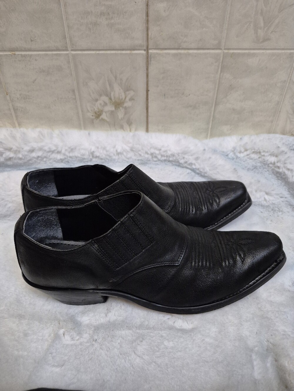 Old West Black Leather Ankle Boot Sz 10